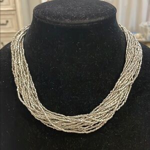 Vintage Silver Tone Seed Multi-Strand Beaded Choker Collar Statement Necklace